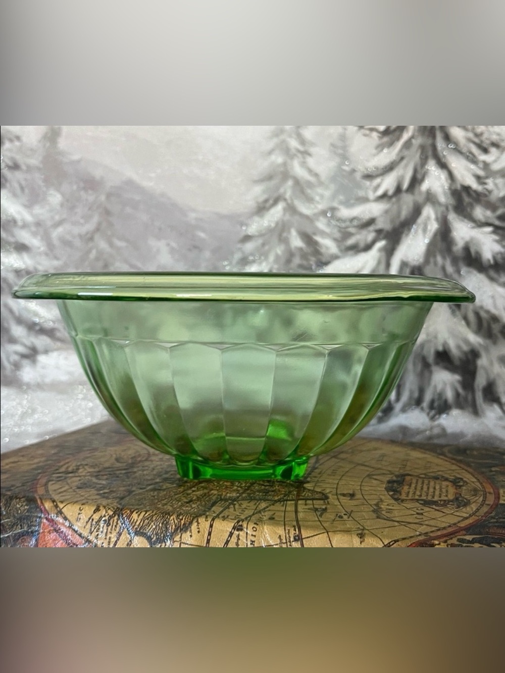 Hazel-Atlas Uranium Glass Ribbed Mixing Bowl — Glows Brightly Under UV Light